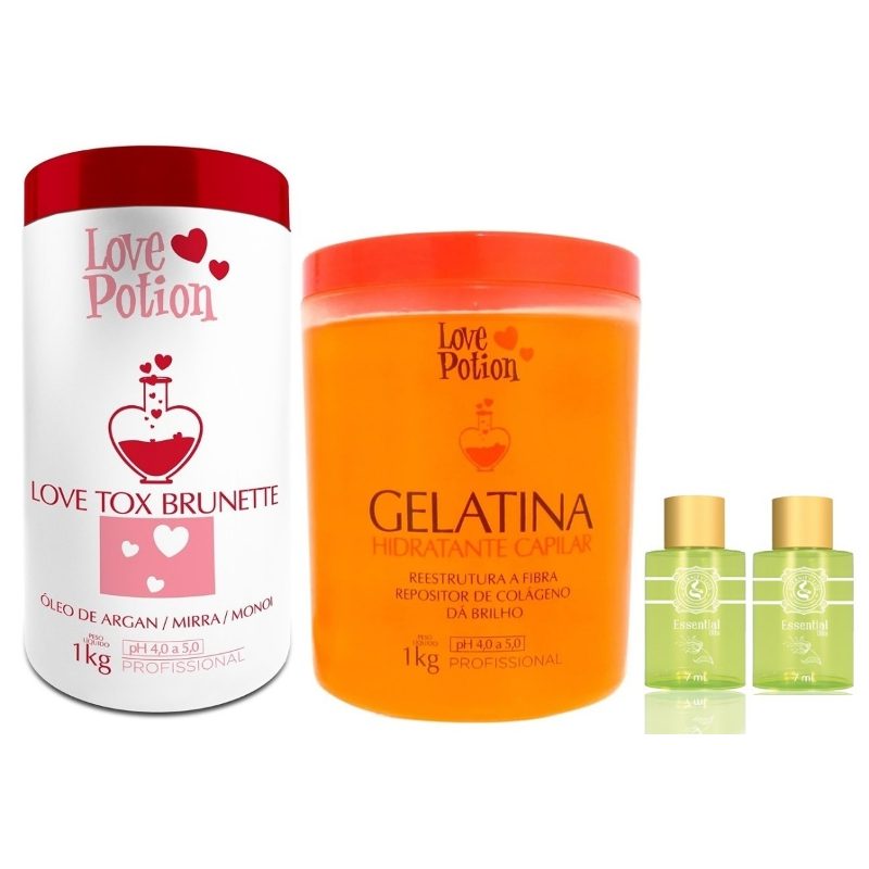 Love Potion Gelatina 1kg + Love Tox Morena 1kg + 02 Aceites