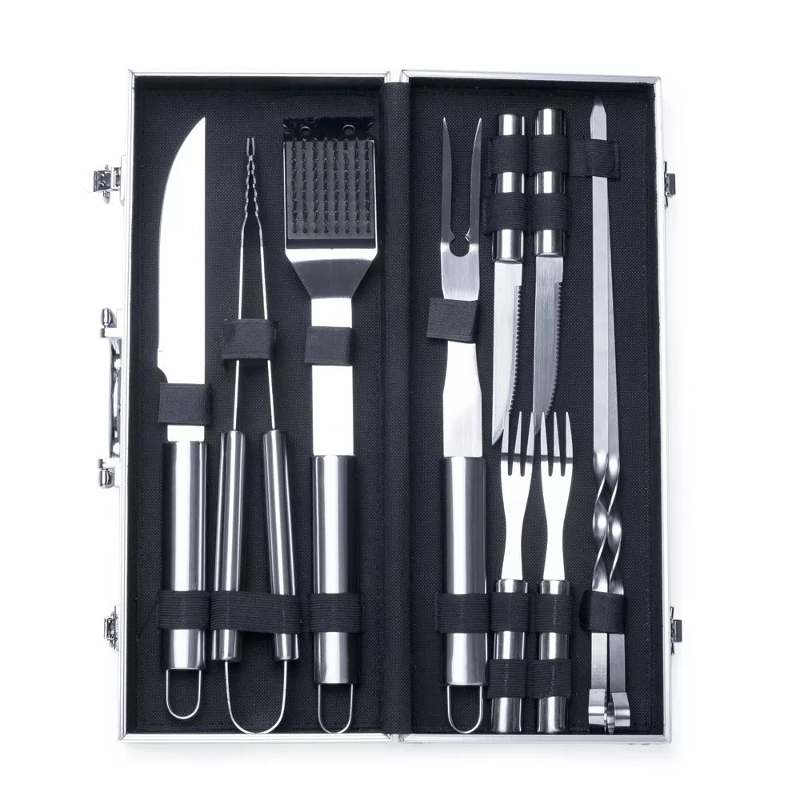 Kit Churrasco 10 Peças Talheres Espetos Inox Maleta Alumínio