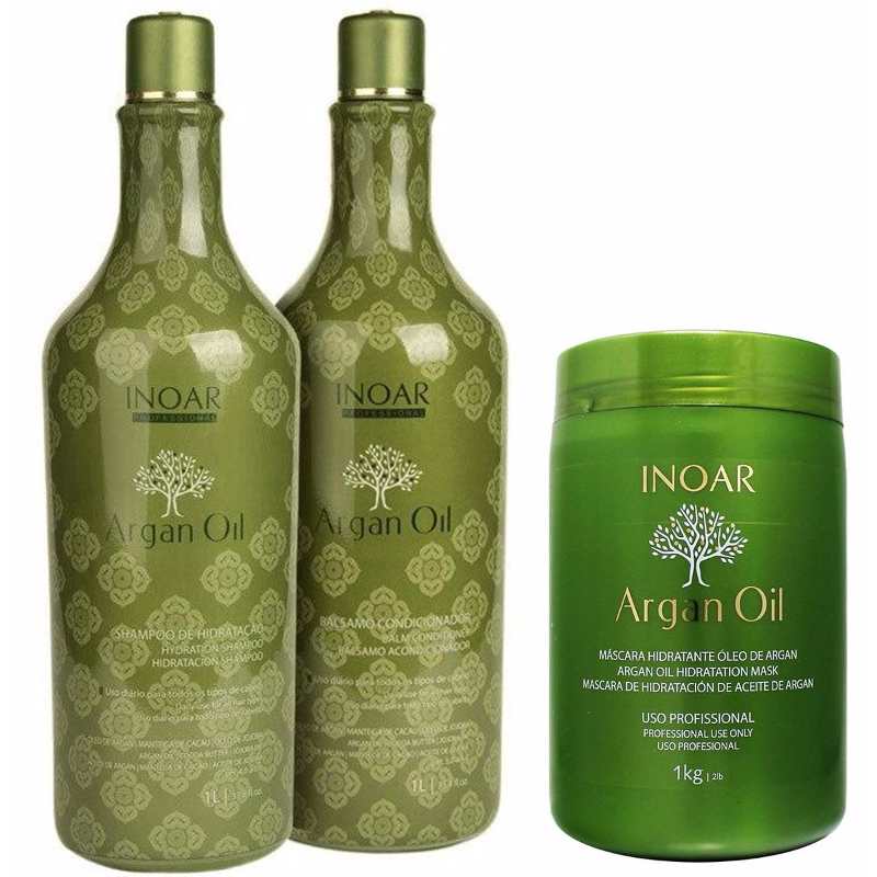 Kit Inoar Argan Oil Shampoo + Condicionador Litro + Másc 1kg