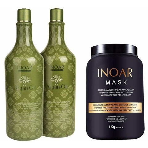 Inoar Kit Hidratación Aceite De Argán 2x1 Litro + Mascarilla Inoar 1kg