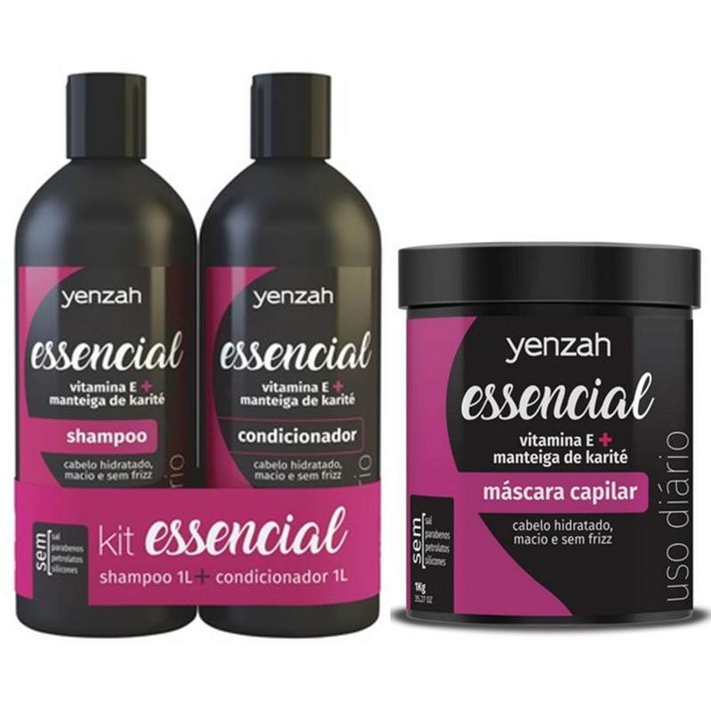 Kit Yenzah Essencial Shampoo Condicionador 2x1l Máscara 1kg