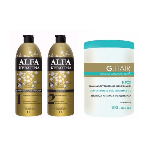 Alfa Keratina Kit Cepillo Progresivo 2x1l + G Hair B-tox 1kg