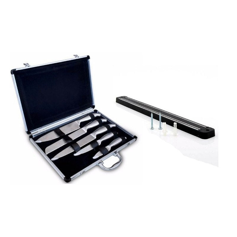 Kit Facas 5 Pçs Inox Mais Barra Magnetica Imantada C Nf