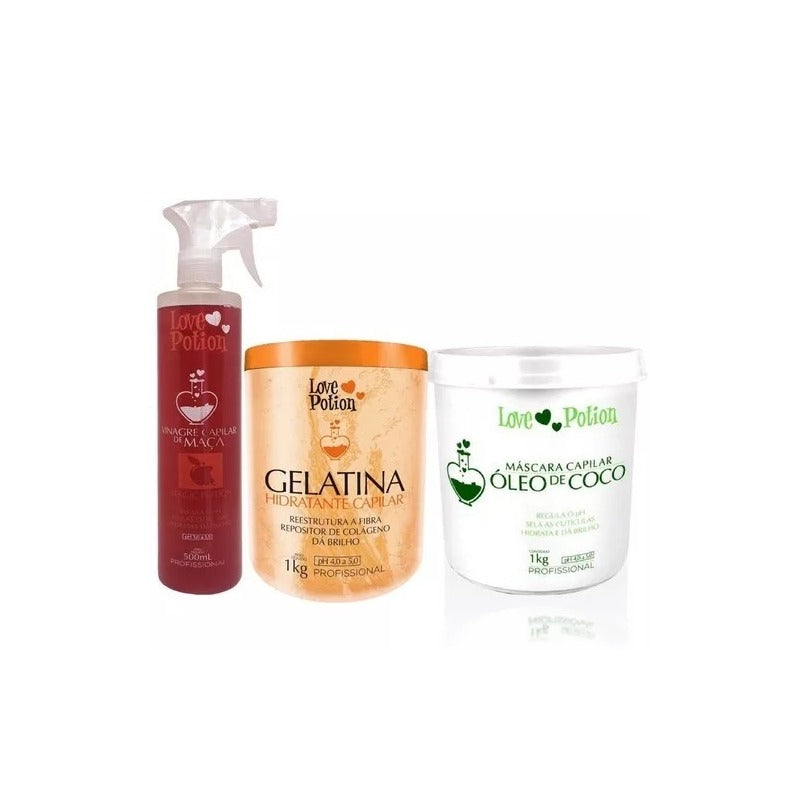 Kit Love Potion Vinagre 500ml + Gelatina + Mascara De Coco