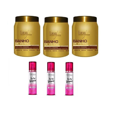 Kit=03 Mascarilla Baño Barniz 1kg+03 Bye Bye Volumen-para. liss 