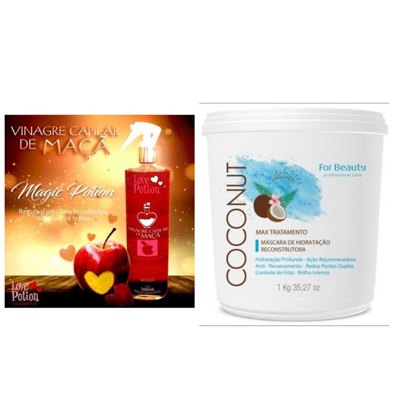 Vinagre De Maçã 500ml + Máscara Coconut For Beauty 1kg